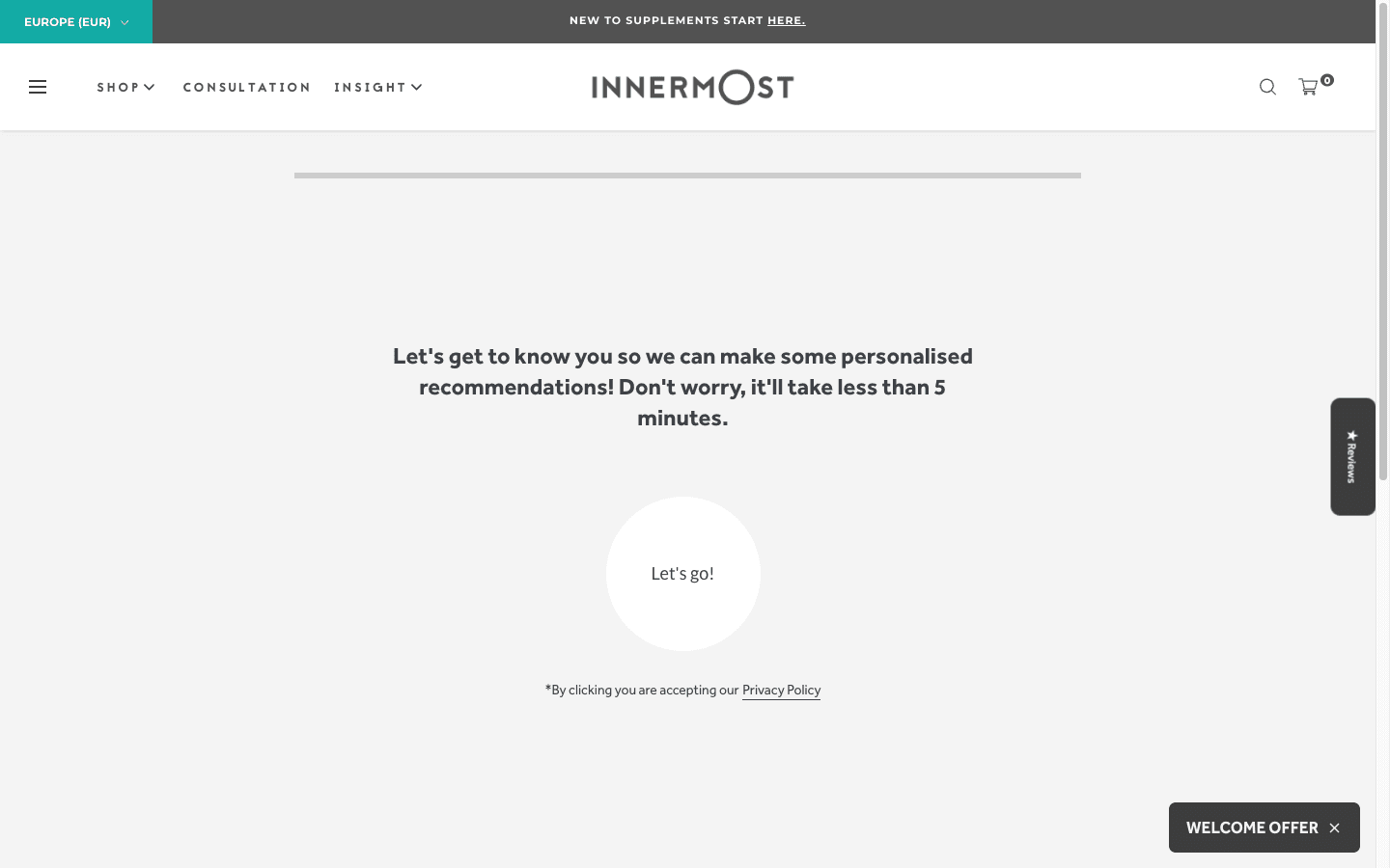 Oberfläche für das Innermost-Ernährungsquiz