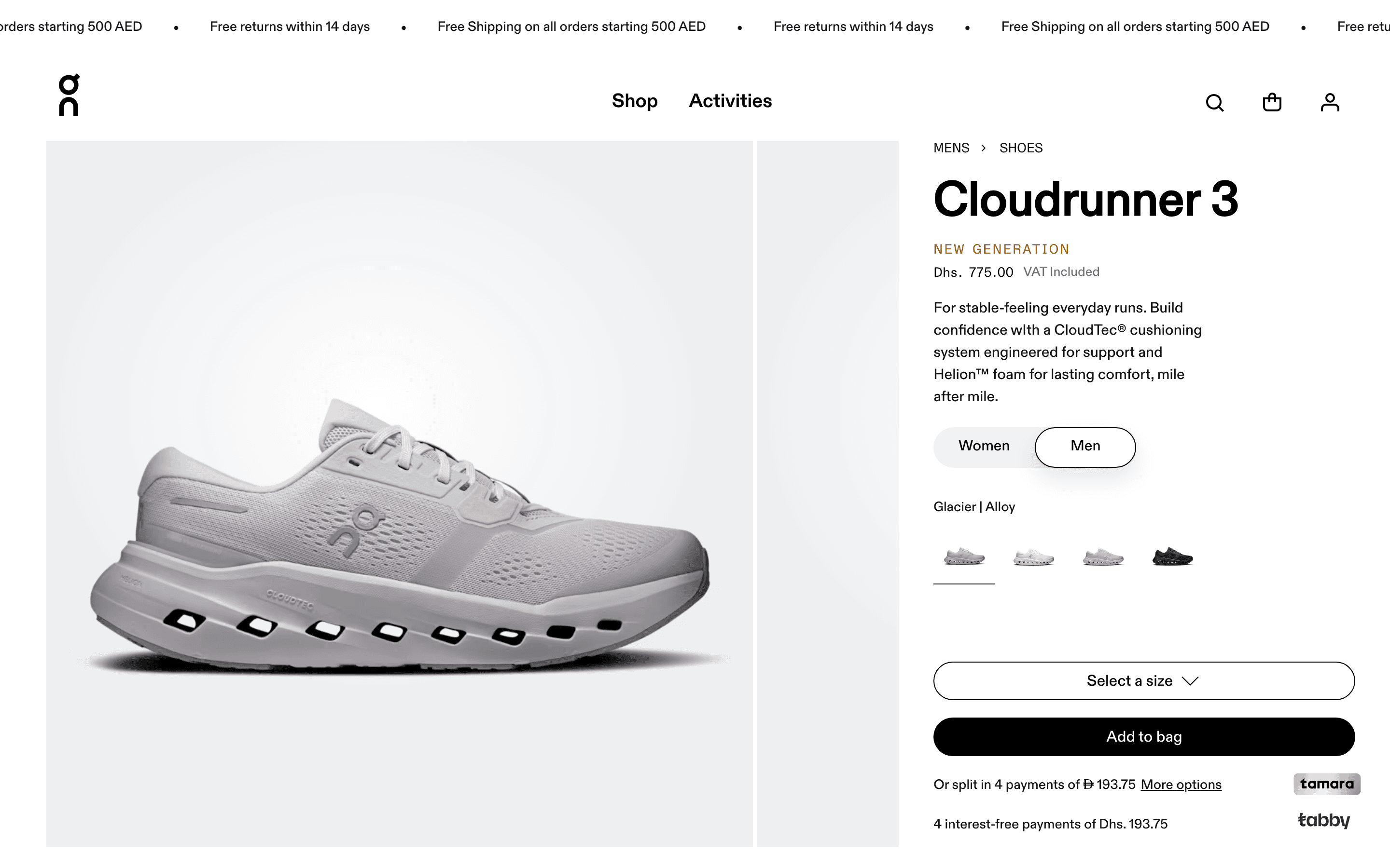 On Cloudrunner 3 product page