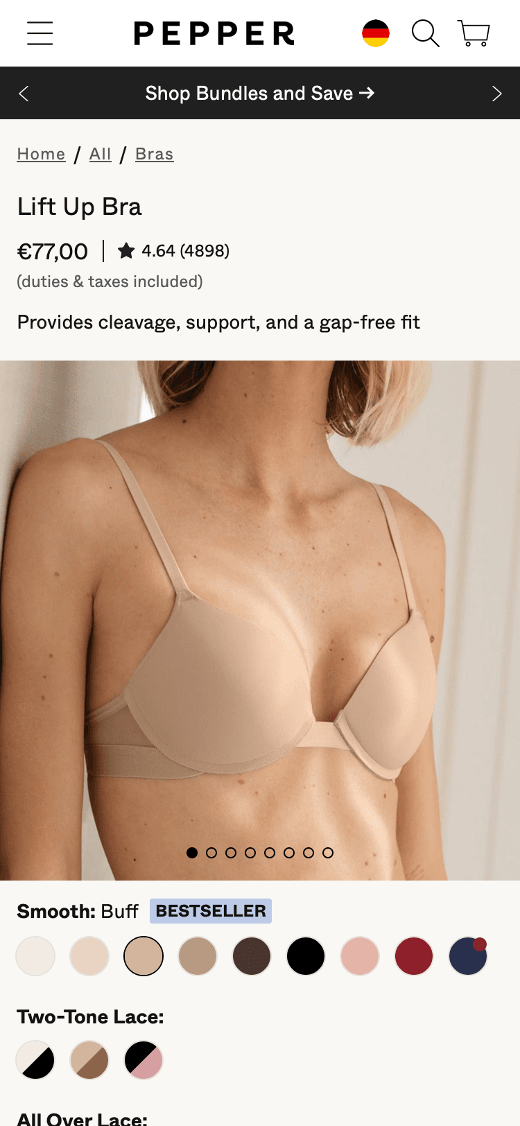 Pepper bra product page mobile